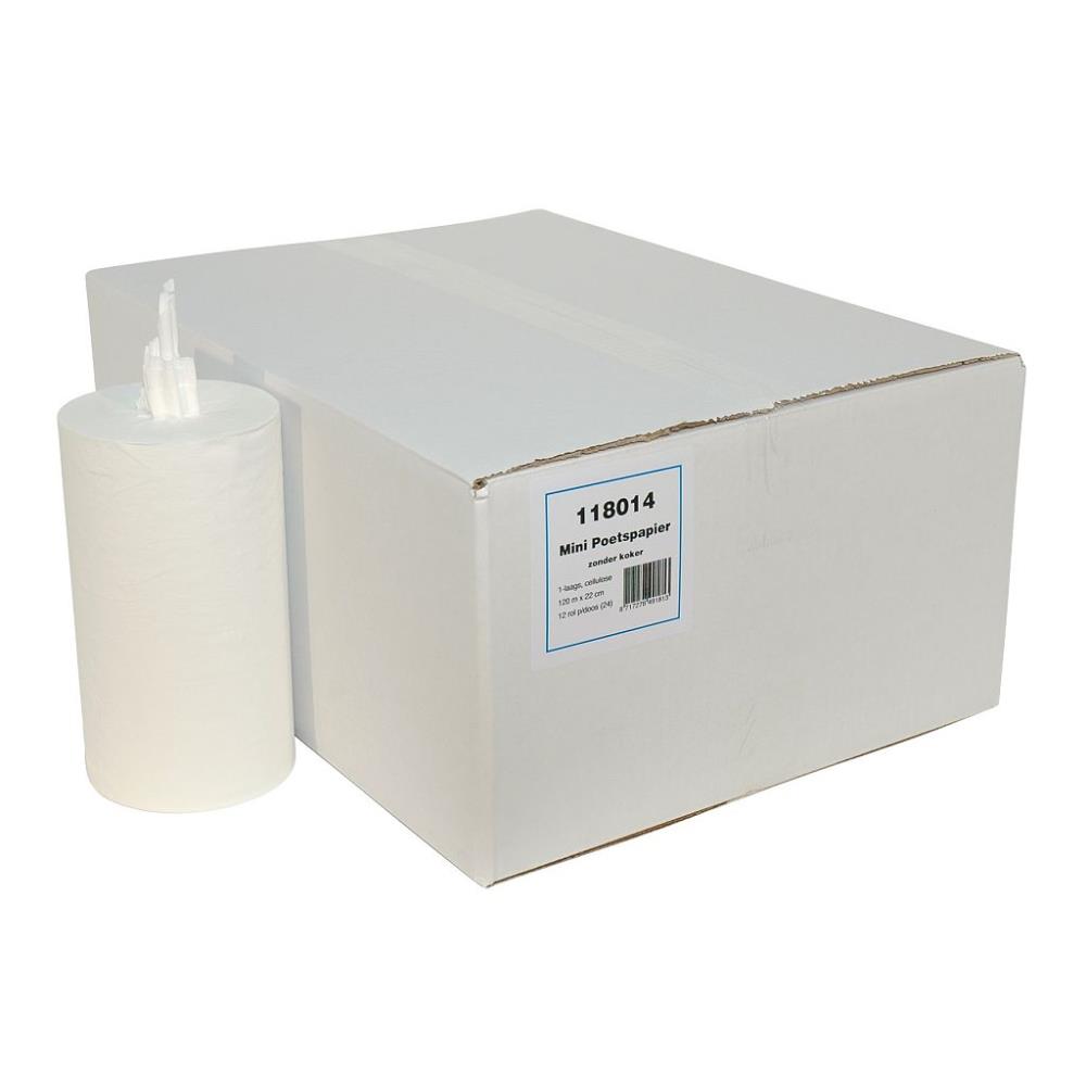 Euro minipoetsrol Cellulose 1-lgs wit zonder koker 12x120m.