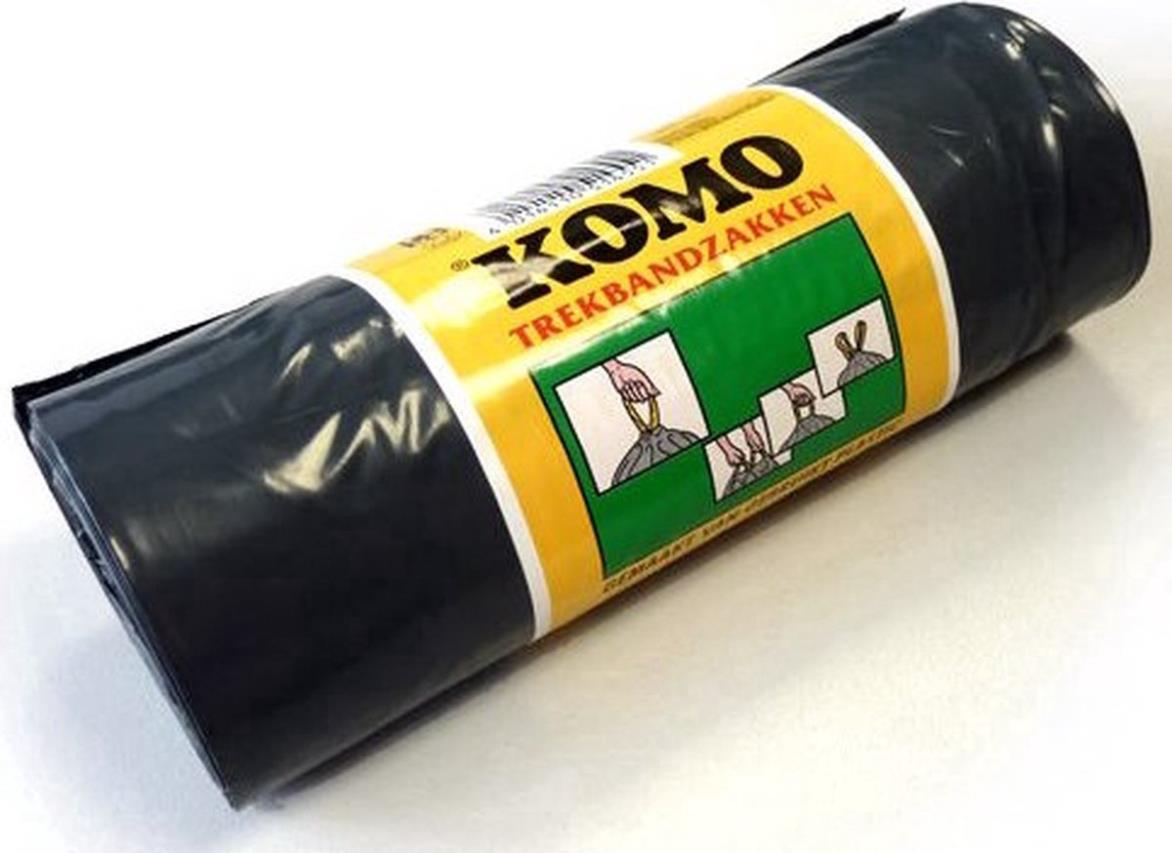 Afvalzak KOMO (trekband) 60x80 50my (60L) grijs per rol á 10st.