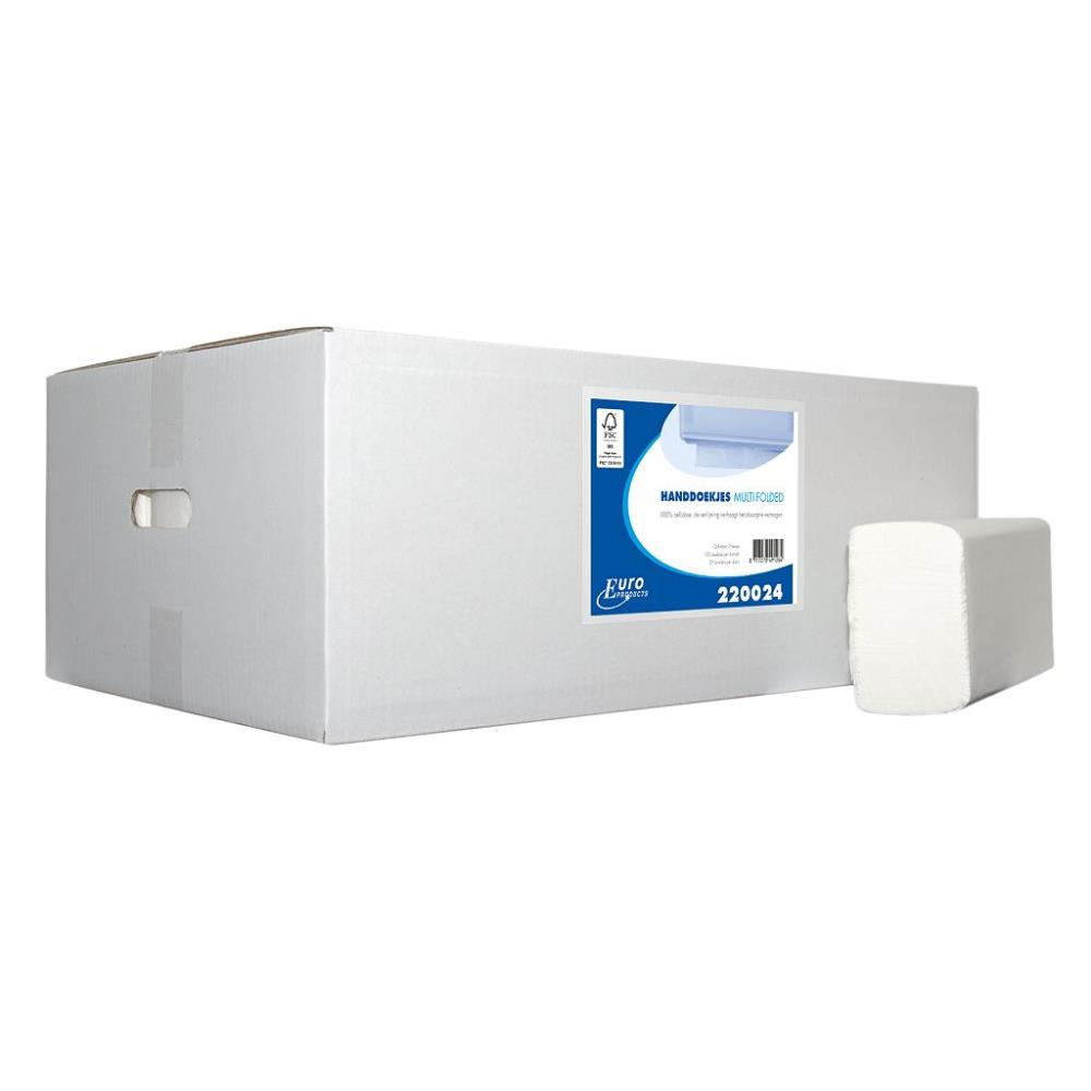 Euro Multifolded handdoeken wit cellulose 2-lgs 24x20,6 25x150V
