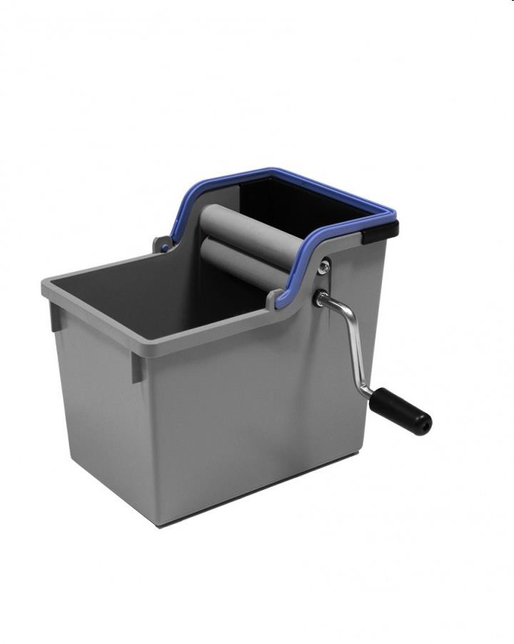 Numatic emmer grijs met wringer met blauwe hendel.