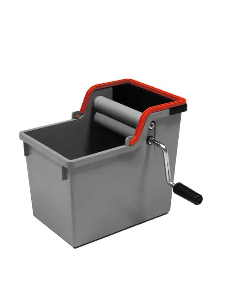 Numatic emmer grijs met wringer met rode hendel.